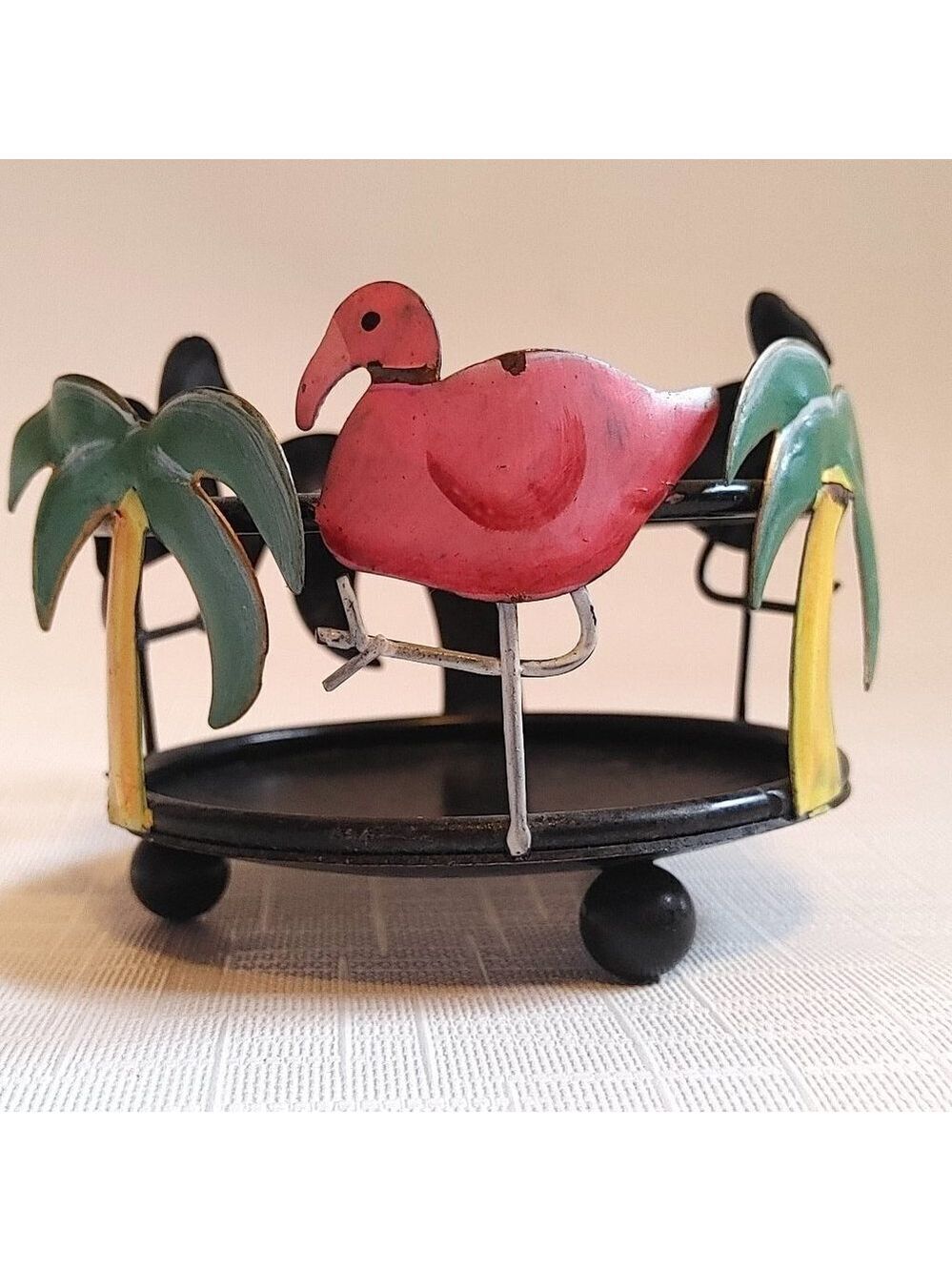 Vintage Rustic Metal Flamingo Tropical Candle Holder